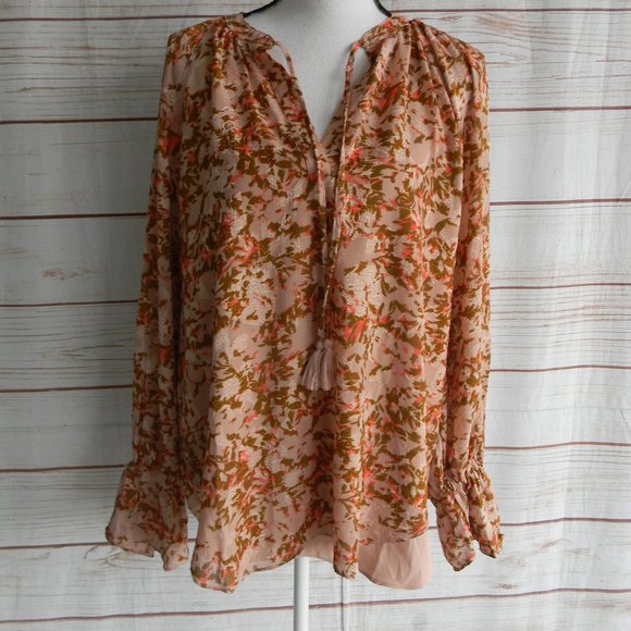 NWT  La Joie Essential Raglan-Sleeve Blouse BOHO POET FAWN ABSTRACT FLORAL SZ XL - Picture 2 of 6